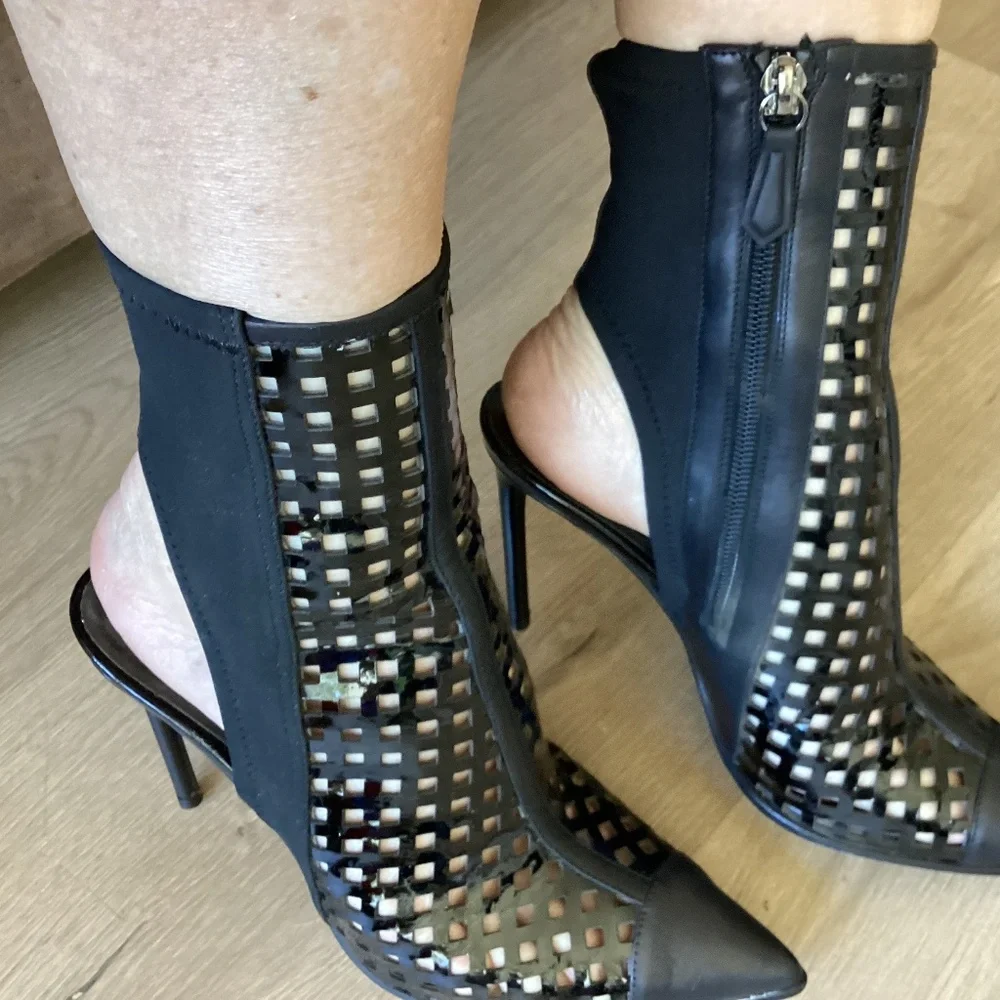 REDUCED Reed Krakoff 37.5 EU 7 US Black Perforated Patent Leather Ankle Boots